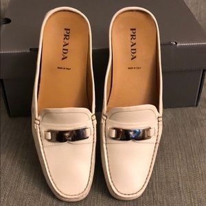 Prada Calzature Donna white leather slippers